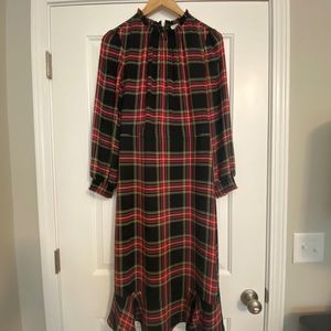 J Crew Plaid Long Sleeve Dress